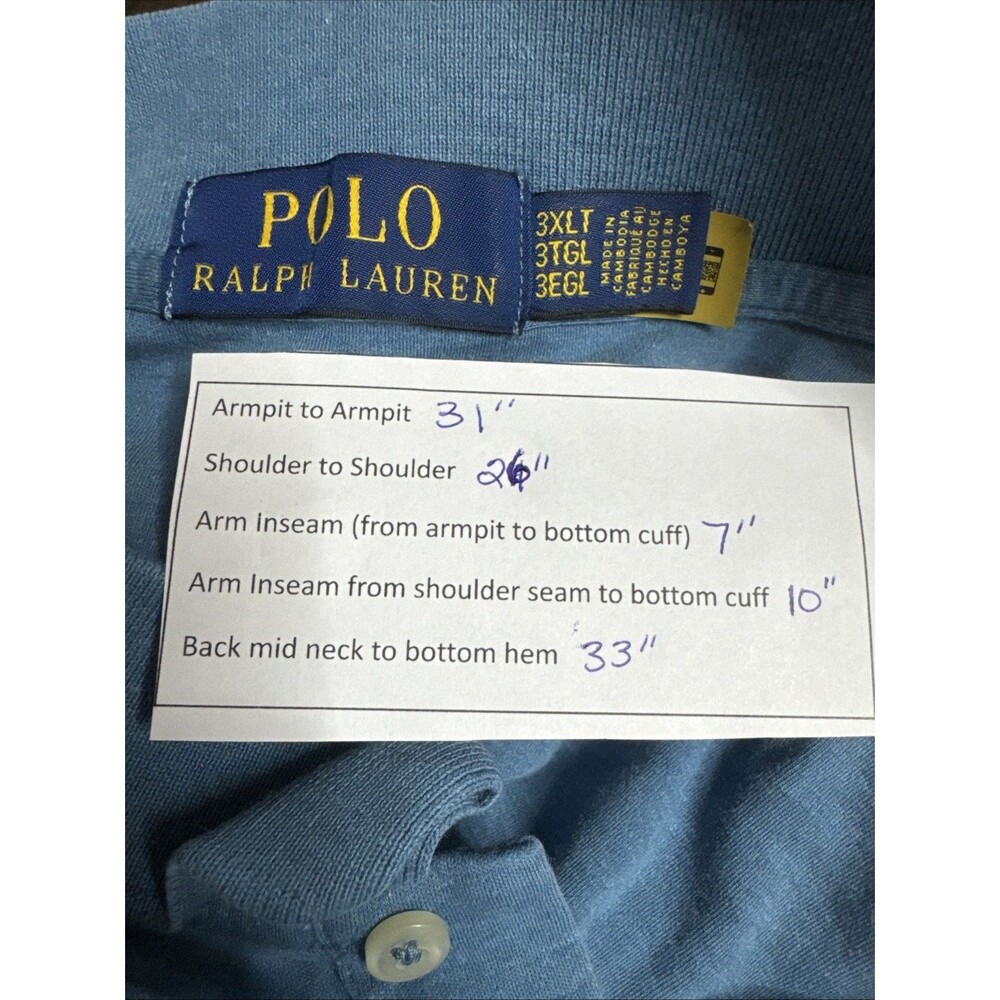 Polo Ralph Lauren Blue Polo Shirt 3XLT Big Tall Short Sleeve Flesh Pony Logo - Picture 4 of 5